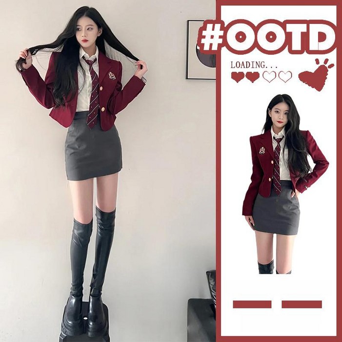 스쿨룩 무드 뷔스티에 원피스 자켓 셋업 하객룩 체크 미니 원피스