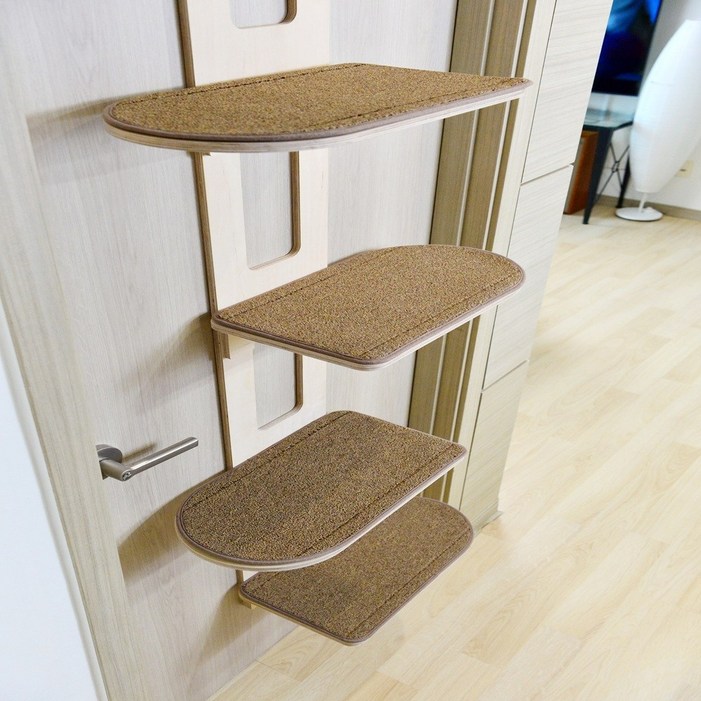 우드팟 고양이 프리미엄 분리형 문걸이 캣타워세트브라운, 자작, 1개