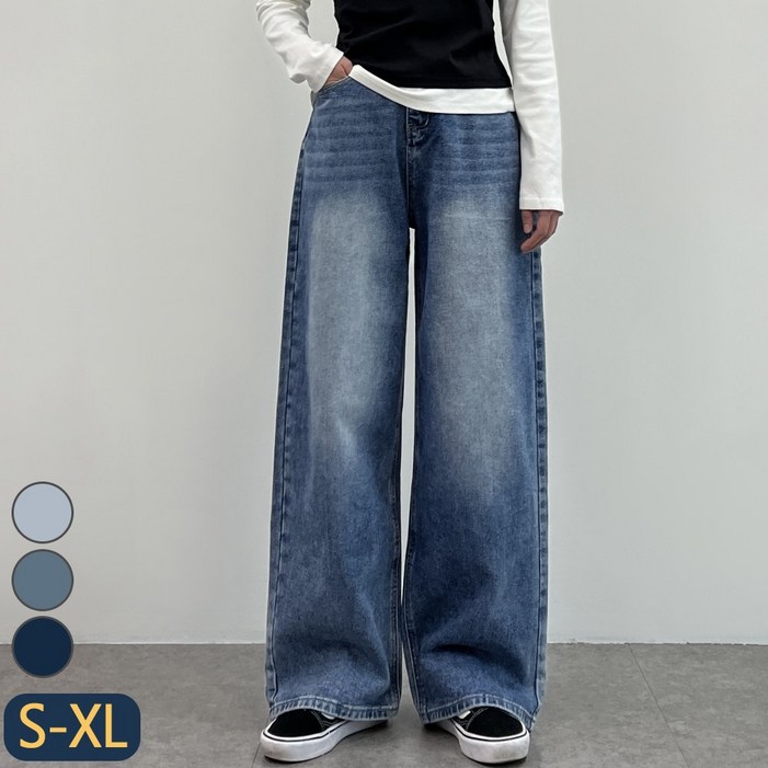 쏘옷 여성용 어센틱 워싱 하이웨이스트 와이드핏 데님 청바지 면100 사계절