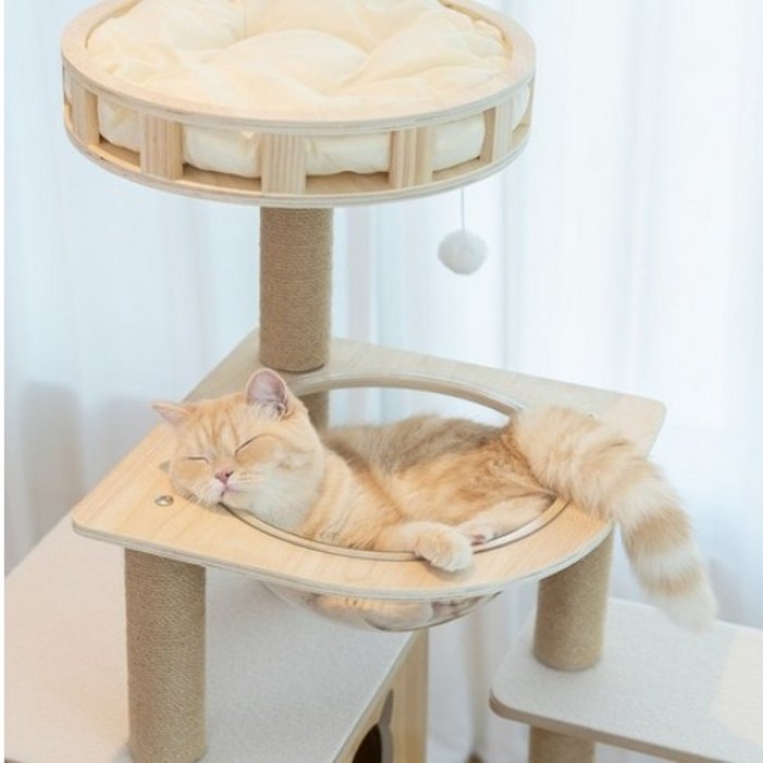 위즈룸 고양이 다기능 스크래쳐 원목 캣타워, 1개, 아이보리