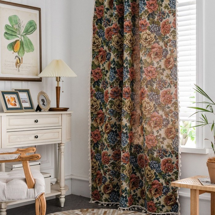 빈티지 꽃무늬 커튼 유럽풍 커텐 엔틱 플라워 레트로 앤틱 가림막 가리개