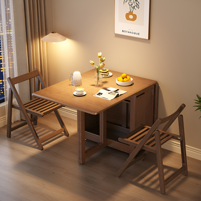 폴라오 확장형 접이식 식탁세트 수납 거실 테이블, 2개, 월넛 120cm
