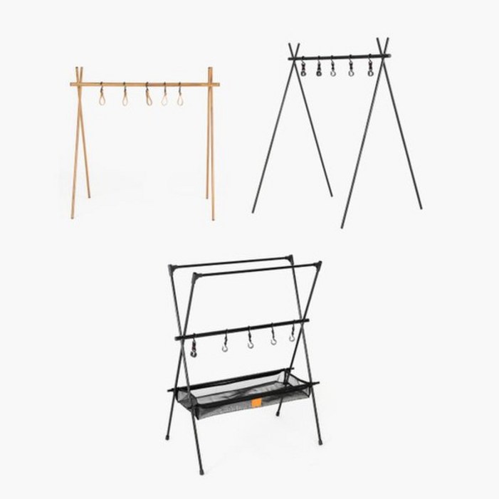 문캠핑 인디언행어 캠핑 차박 행어 철제, 1개, 1단, M사이즈 블랙