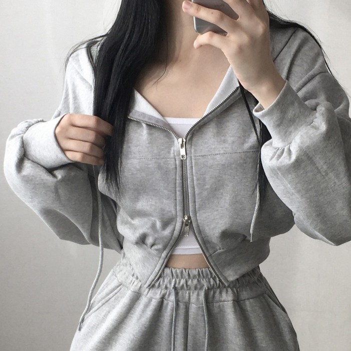 스타일업 크롭 후드 집업 투웨이 크롭집업 4color