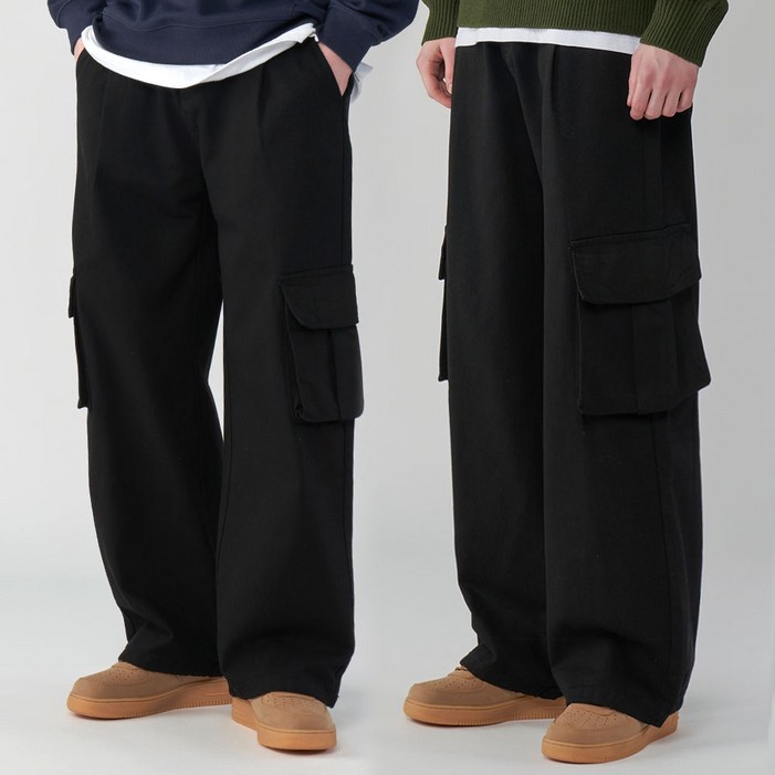 팀스핏품질보증 남녀공용 빅사이즈 와이드핏 빅포켓 밴딩 카고 팬츠