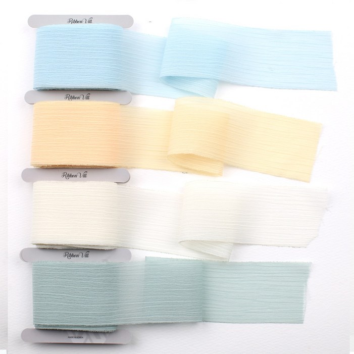 리본빌 쉬폰 리본끈 세트, 주름 리본4색 3마씩, B.스프링 플라워Spring Flower