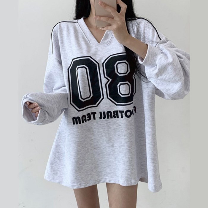 여성 브이넥 맨투맨 오버핏 빅사이즈 긴팔티 루즈핏 캐주얼룩