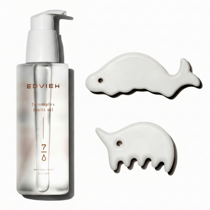 특가세트 에드뷰 명장 세라믹 괄사 페이스 바디 림프순환 마사지 풀세트  아로마 멀티 오일  43만 유튜버 밤비걸 PICK, 화이트 유광돌고래코뿔소멀티오일, 1세트
