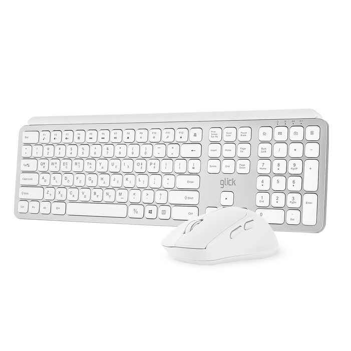 지클릭커 OFFICEPRO WMK20 인체공학 펜타 무선 키보드 마우스 세트 화이트, 화이트