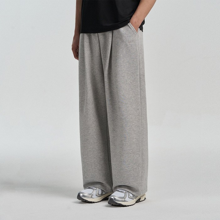 아테즈 남녀공용 에센셜 무지 원턱 와이드 스웨트 바지 팬츠
