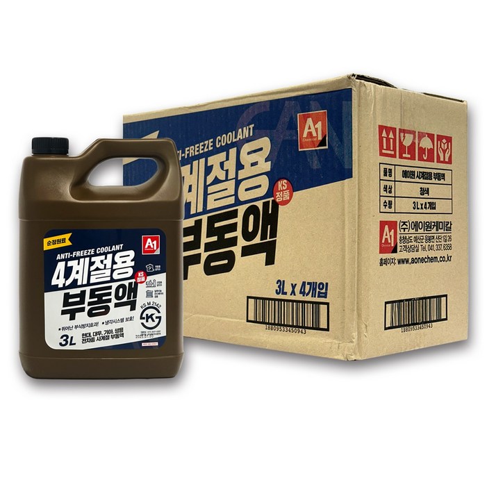 에이원 4계절용 부동액 파란색, 3L, 4개