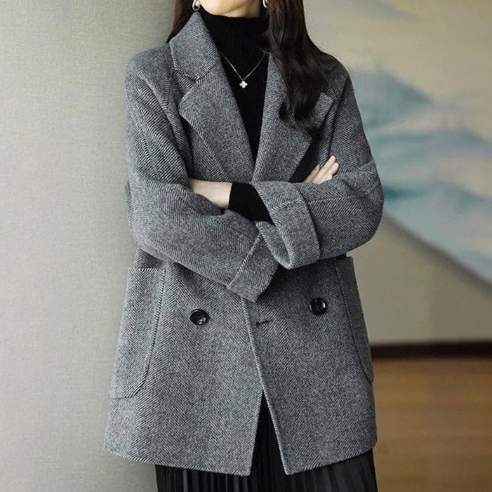 홍언목요 여성 헤링본 자켓 가을 겨울 더블버튼 하프 모직 자켓 데일리룩 하객룩 오피스룩