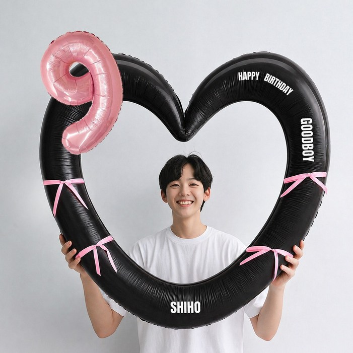 해피제이니 핑크 숫자 대형 하트풍선 생일파티용품세트프리레터링 시트지 포함, 1세트, 9 블랙하트