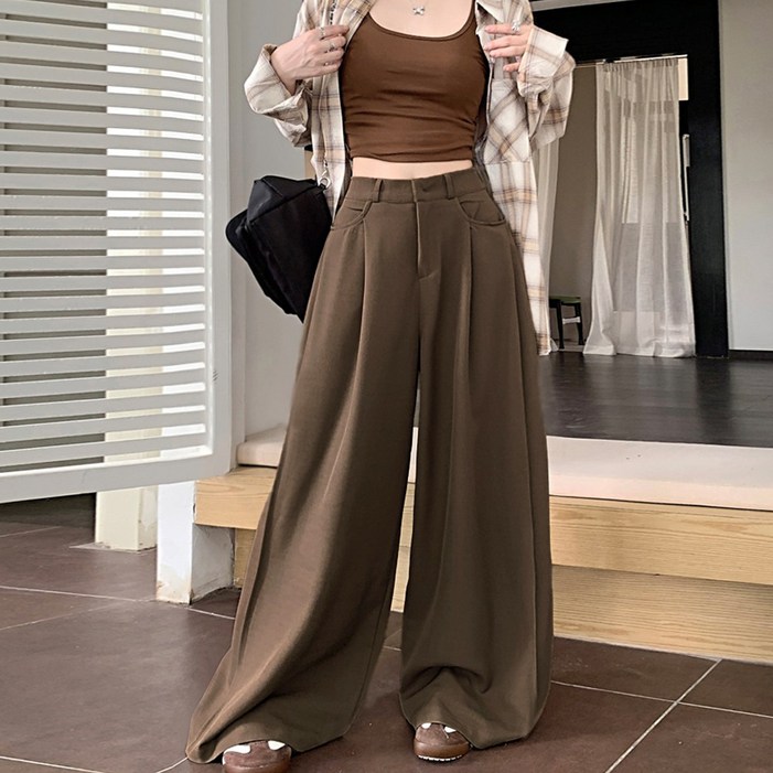 핀턱 와이드 뒷밴딩 여성 통바지 슬랙스 바지 팬츠