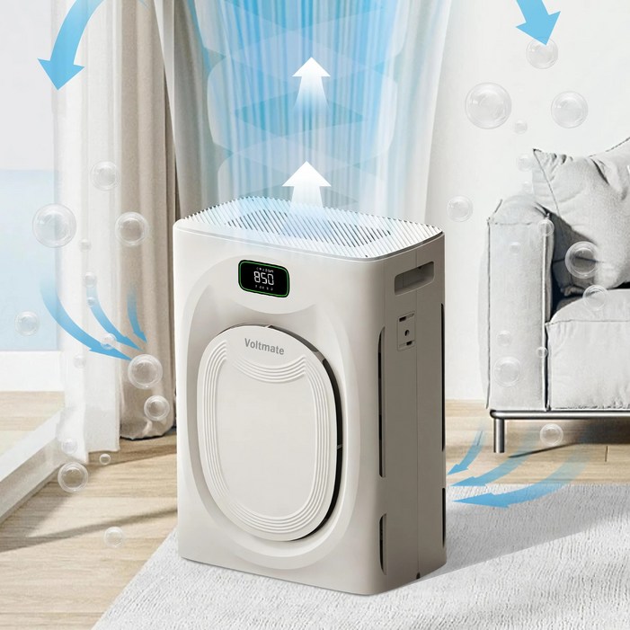 Voltmate 가정용 대형 공기청정기 반려동물 모발 털포집기 20평 실내용 사무실용 저소음 스마트 청정기, 회이트