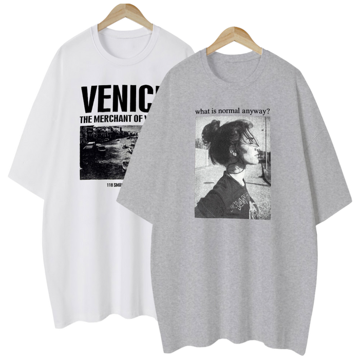 1+1 2장묶음 여성용 롱티 프린팅 레터링 여성 여자 반팔 티셔츠 루즈핏 편안한 빅사이즈 티