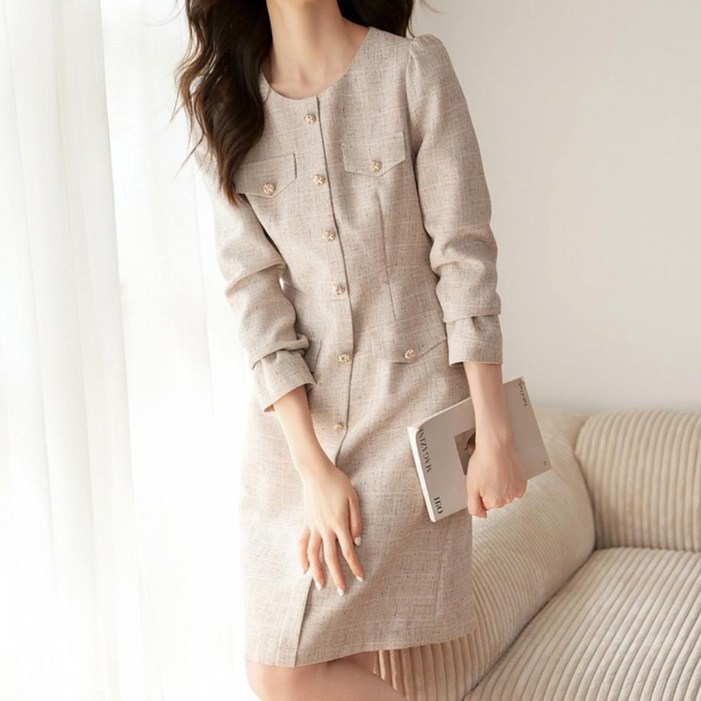 써니핏 아울렛 신상 A라인 미듐 원피스 숙녀룩 정장룩 하객룩  ( S~XXL ) S1006