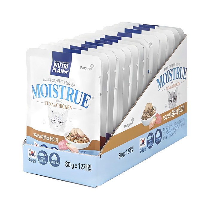 동원뉴트리플랜 고양이 모이스트루 파우치, 혼합맛참치닭고기, 80g, 12개 동원뉴트리플랜 고양이 모이스트루 파우치, 혼합맛참치닭고기, 80g, 12개