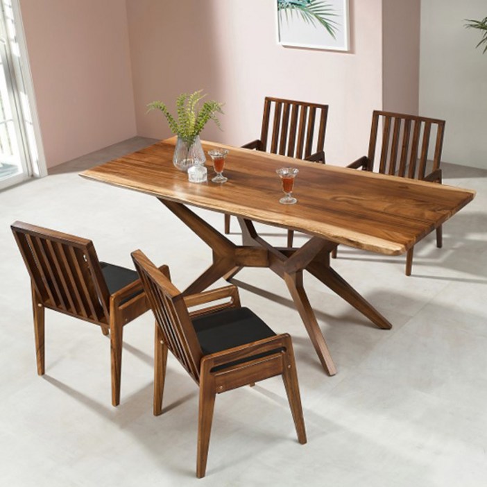 헤즈로 레스토X 4인용 우드슬랩 원목식탁세트 1400 식탁 테이블  접이식 의자 4p 방문설치