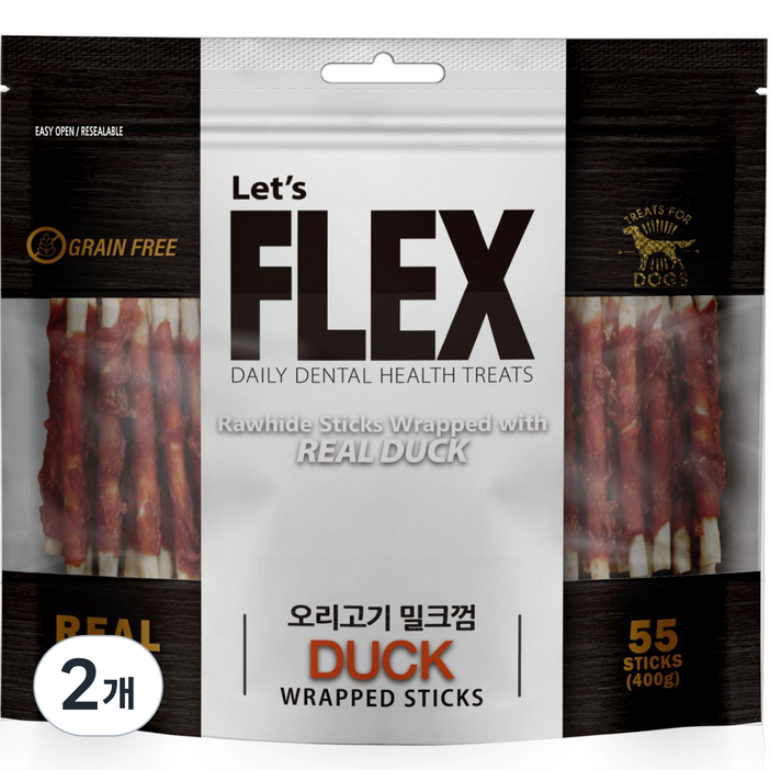 플렉스 반려견간식 밀크껌 400g, 오리고기맛, 2개