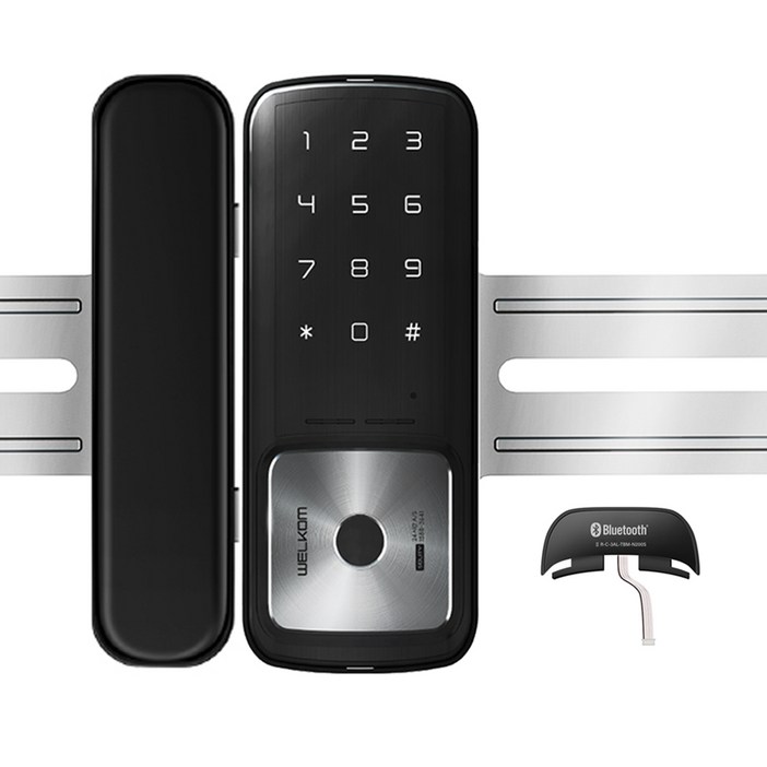 솔리티 지문인식 날개형 양문형 유리문 전용 보조키 손잡이 없음 도어락 WG30B  근거리용 블루투스 모듈 세트