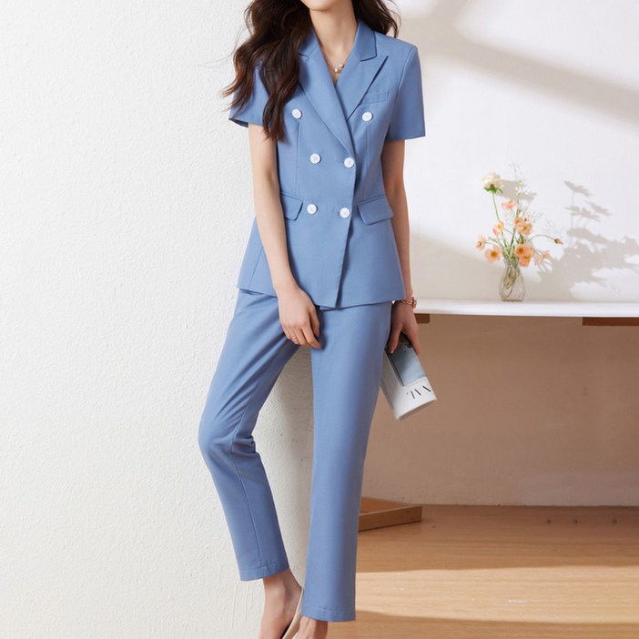 아뗄릭 빅사이즈 오피스 반팔 자켓 정장 바지 세트 14047