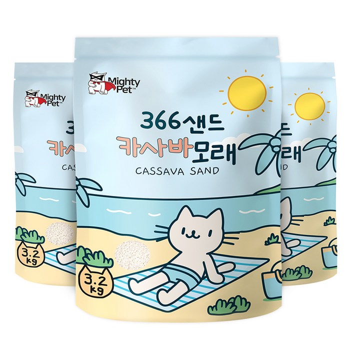 마이티펫 366샌드 카사바 고양이 모래, 3.2kg, 1세트, 무향