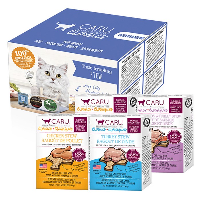 카루펫푸드 전연령 고양이 클래식 버라이어티팩A 습식사료 4종 세트, 치킨  치킨크랩  연어칠면조  칠면조, 624g, 1세트