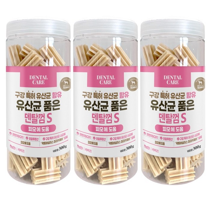 라피끄 강아지 유산균 품은 덴탈껌 S, 피모 건강, 300g, 3개 라피끄 강아지 유산균 품은 덴탈껌 S, 피모 건강, 300g, 3개