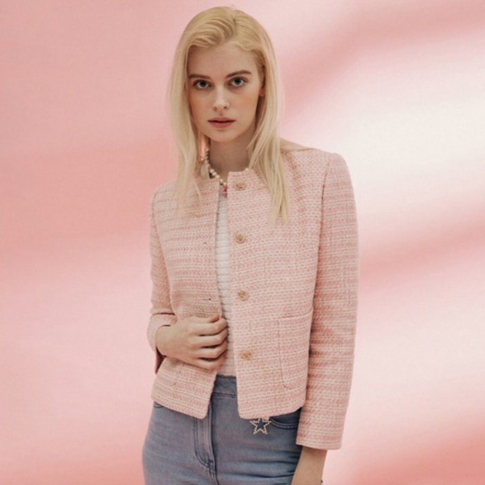 나이스클랍 여성용 라운드 트위드 자켓 N242MWJ324PK