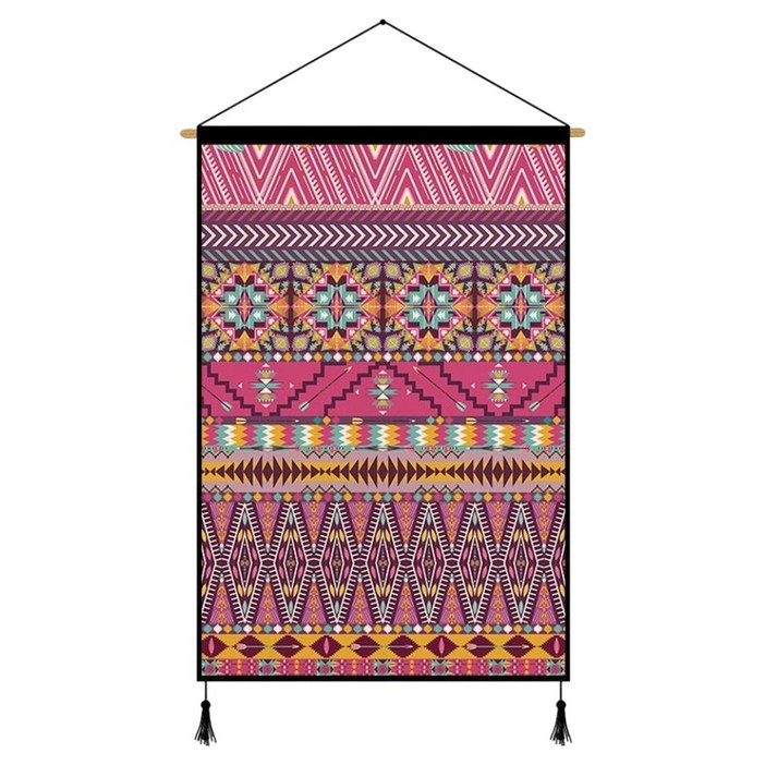 라보비아 보헤미안 컬러 패턴 패브릭 우드바 벽걸이 인테리어 타피스트리