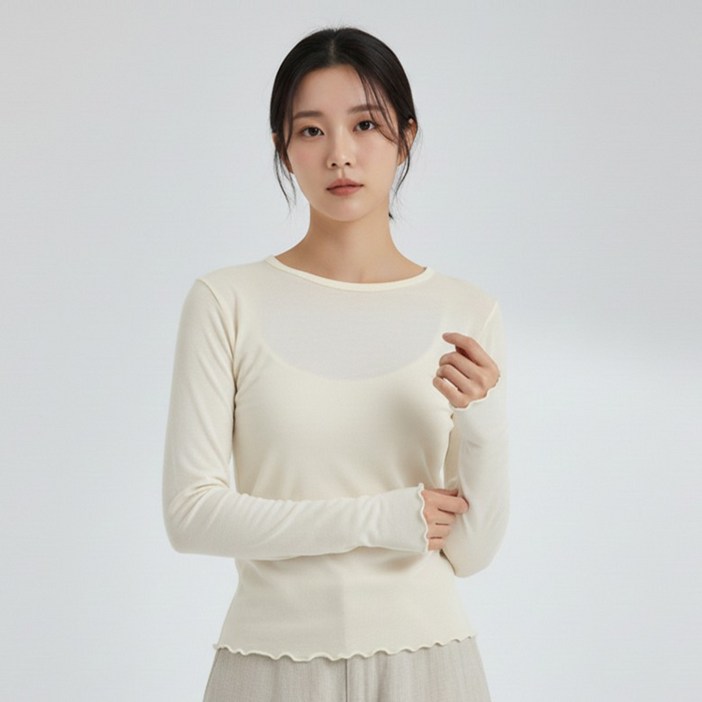 레몬소울 여성용 미니 프릴 긴팔 티셔츠