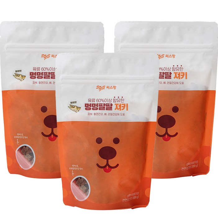 멍멍팔팔 강아지 져키, 황태맛, 200g, 3개 멍멍팔팔 강아지 져키, 황태맛, 200g, 3개