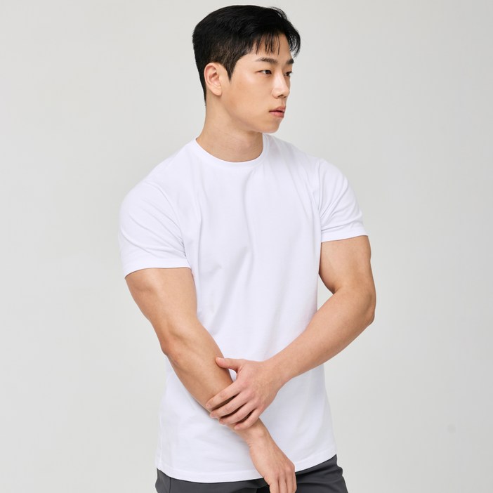 허그본 무지 머슬핏 반팔 티셔츠