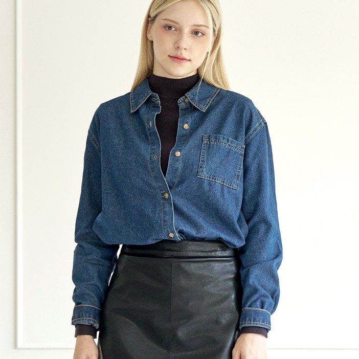 인비비드 여성용 문라이트 플릭 워싱 오버핏 데님 긴팔셔츠 H08K6il5682