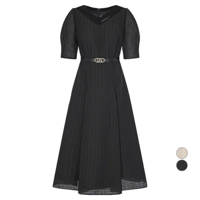 라인어디션 여성용 V네크라인 체크 코튼 원피스