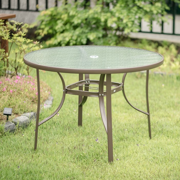 아웃네스트 야외 원형 철제 강화유리 테이블 1050