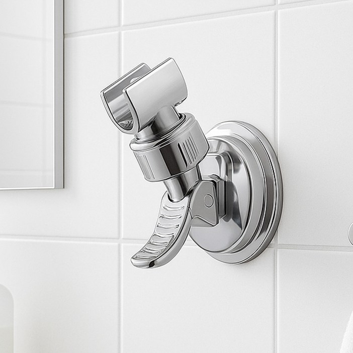 위더스 워터링 360도 회전 각도조절 흡착식 욕실 샤워기 거치대, 실버