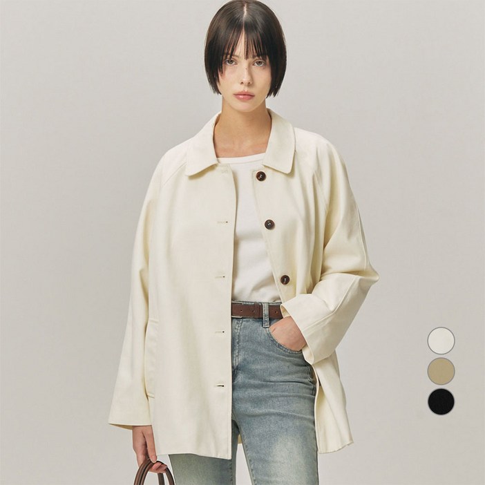 ELLE PARIS 여성용 코튼 트윌 스탠다드 카라 하프 맥 코트