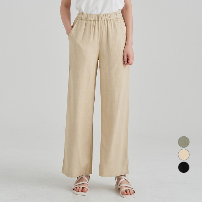 ELLE PARIS 린넨 밴딩 와이드 스트레이트 팬츠