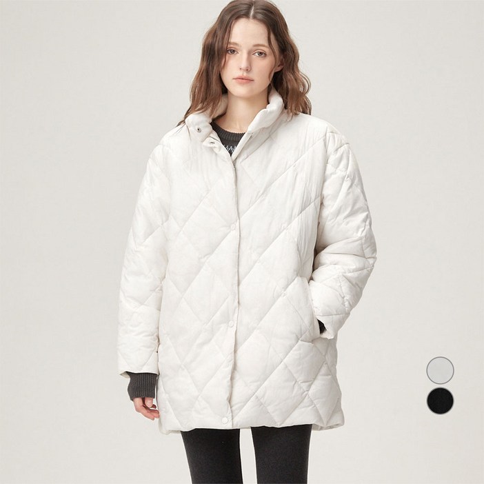 ELLE PARIS 여성용 릴렉스핏 다이아 퀼팅 패딩 점퍼