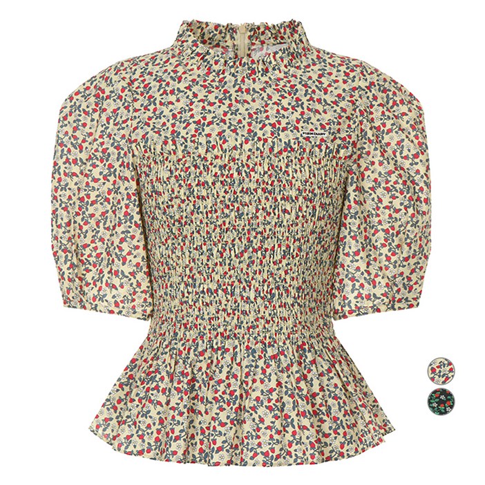 올리브데올리브 여성용 프릴 넥 스모킹 슬림 면 블라우스