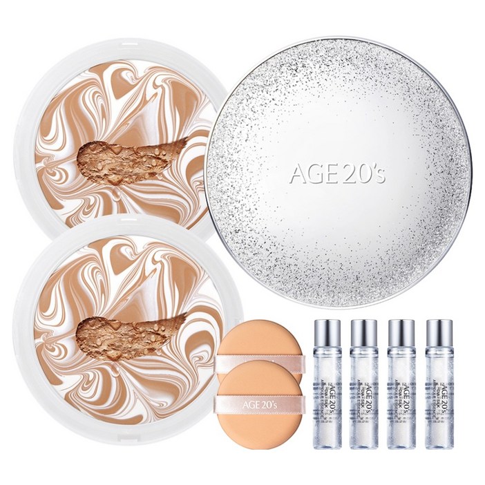 에이지투웨니스 에센스 커버 팩트 스파클케이스  리필 12.5g x 2p  앰플 10ml x 4p, 화이트베이지23호, 1개