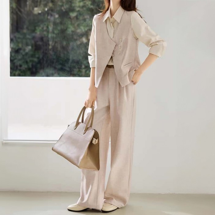 페이퍼먼츠 마엘드 사선 조끼 + 와이드 팬츠 정장 세트 12084