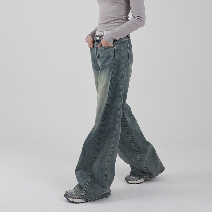 수비진 여성용 롱/숏 기장 워시드 워싱 절개 와이드 청바지
