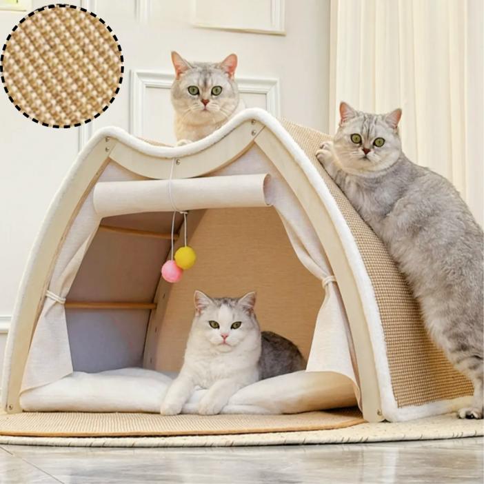 스윗플래닛 원목 고양이 스크래쳐 숨숨집 올인원 냥피스텔 고양이집, 1개, 브라운