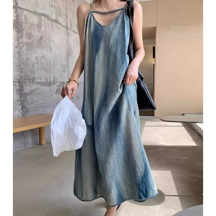 여름 원피스 그라데이션 나시 원피스 여성 쉬폰 나시 솔리드 데일리