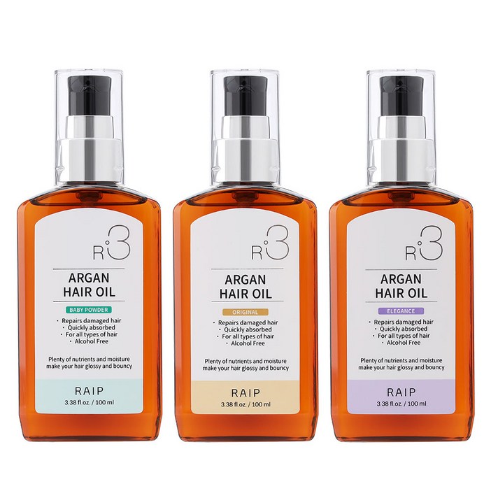 라입 R3 아르간 헤어 오일 베이비파우더오리지널엘레강스, 3개, 100ml