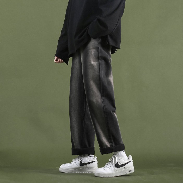 그라디언트 청바지 남성 봄과 가을 패션 브랜드 스트레이트 느슨한 바지 미국 하이 스트리트 세탁 캐주얼 바지