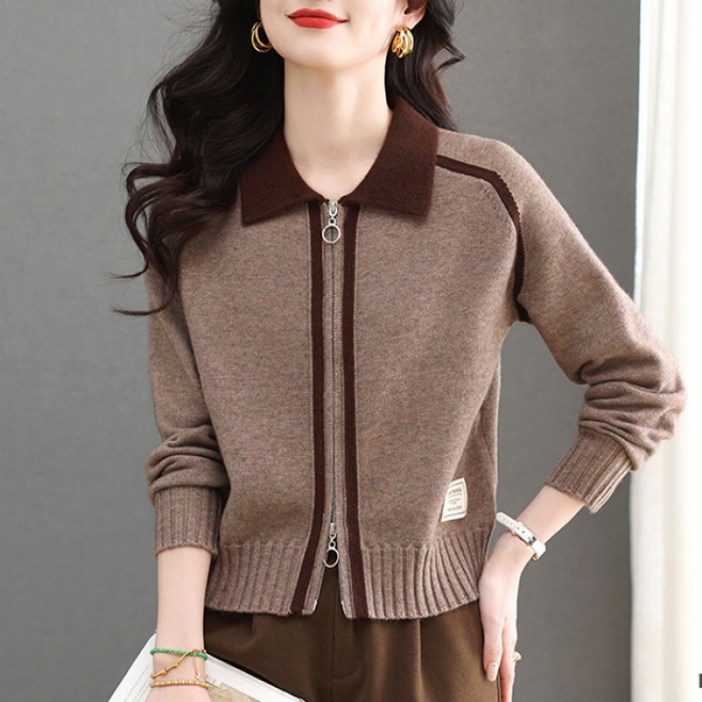 SAHINER 여성 봄 니트 집업 가디건 단추 카라 BWT45